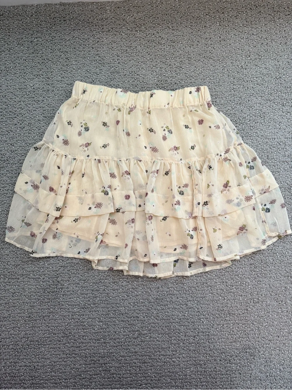 Free People Tiered Ruffle Floral Skirt - Cream